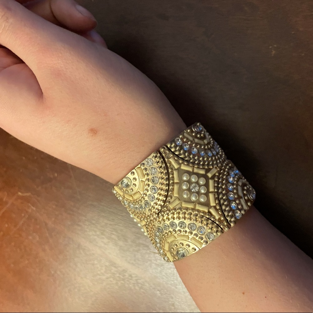 BLING | Embellished Gold/Silver/White Stretch Thick Bangle Bracelet